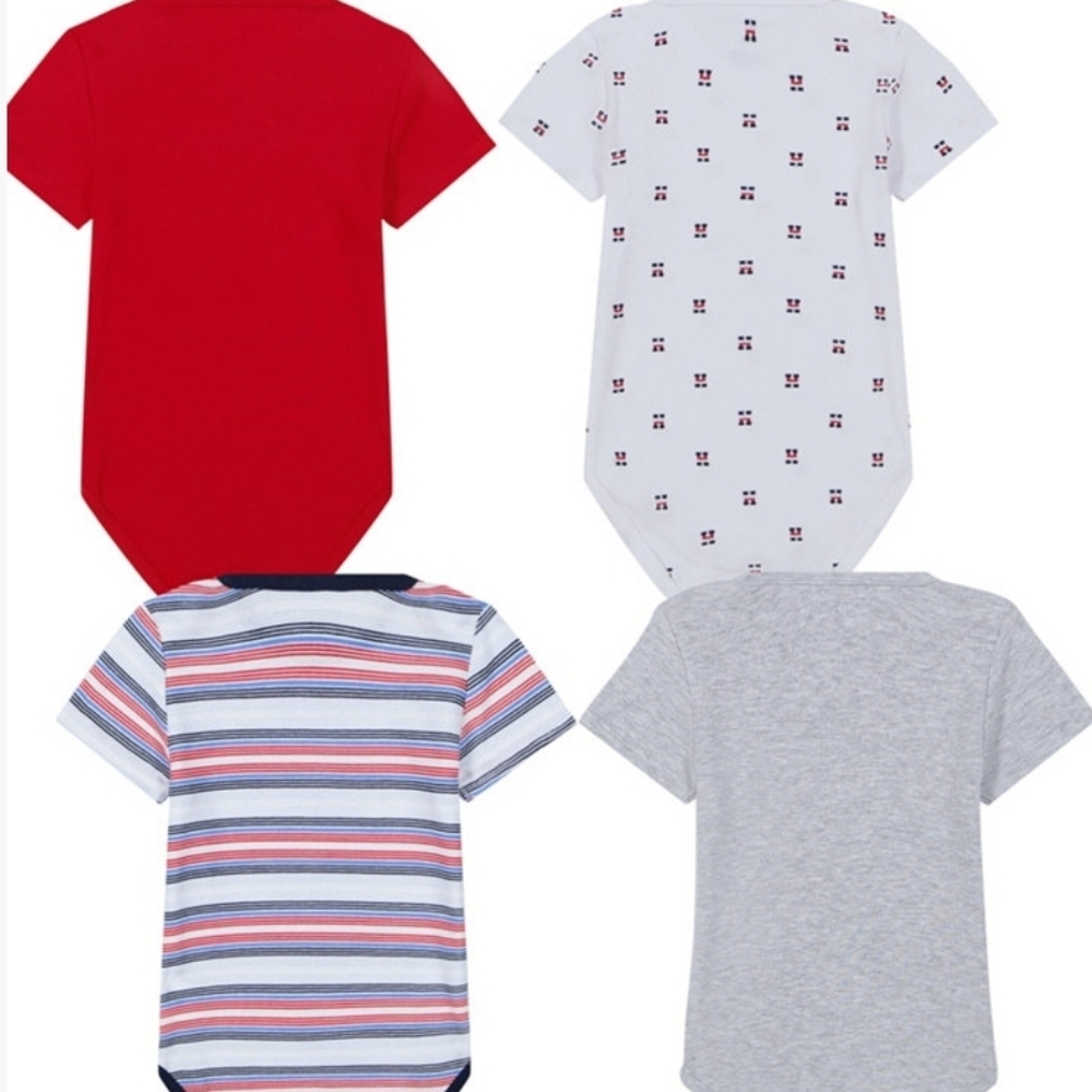 Tommy Hilfiger 4 Pack Signature Bodysuits Set Short Sleeve